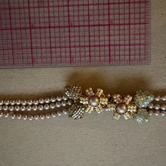 NWOT signed Miriam Haskell triple strand pearl and floral bead bracelet - Picture 9 of 9